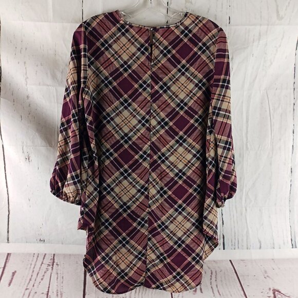 CATO Tunic Womens Size S Purple Plaid Keyhole Neck 3/4 Sleeve Blouse Shirt - Picture 5 of 9